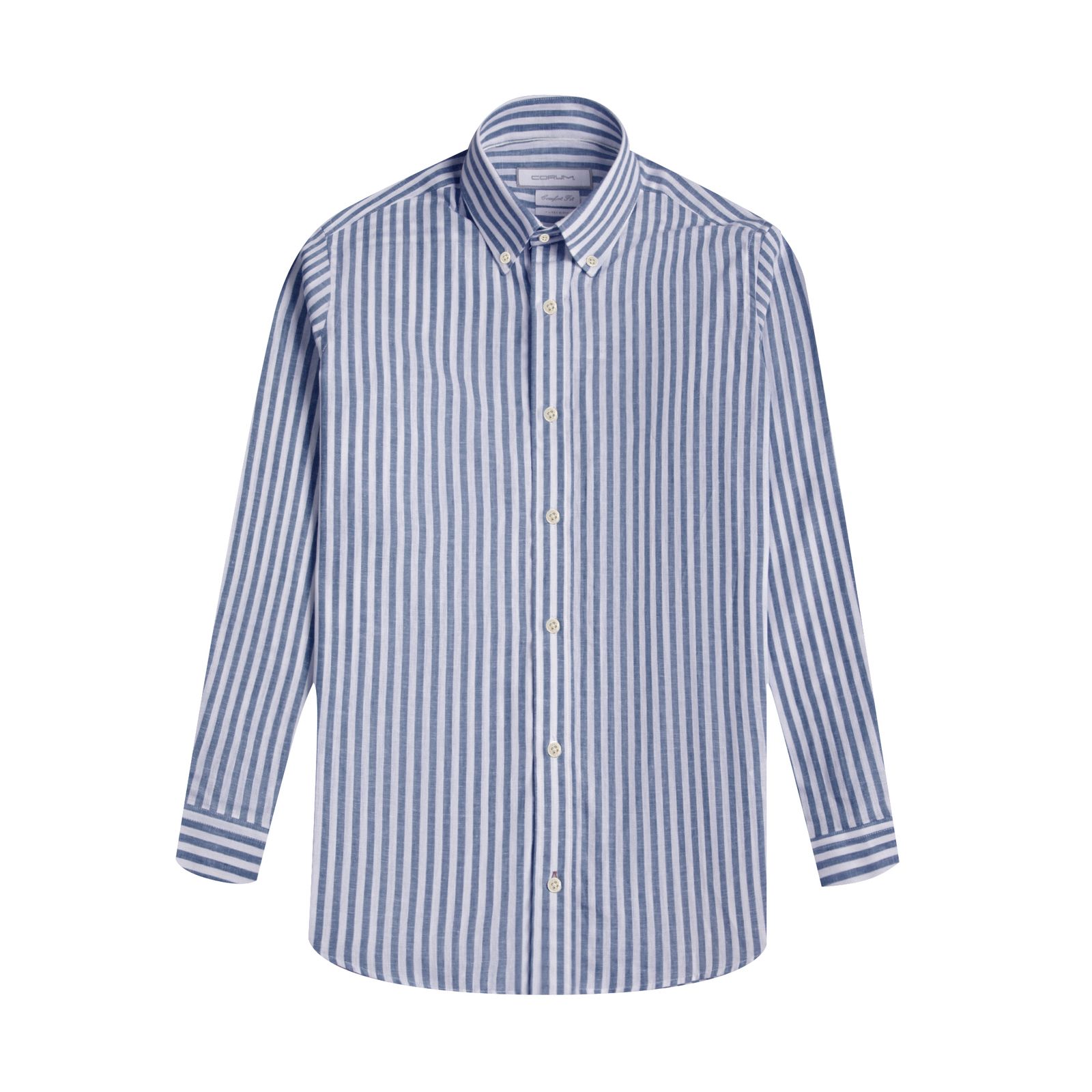 پیراهن آستین بلند یقه دکمه دار مردانه کروم مدل راه راه لینن 2510114 - - 1