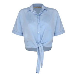 کراپ شومیز آستین کوتاه یقه برگردان زنانه پاتن جامه مدل 04F4645