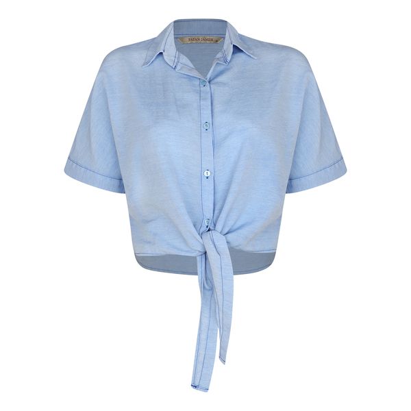 کراپ شومیز آستین کوتاه یقه برگردان زنانه پاتن جامه مدل 04F4645