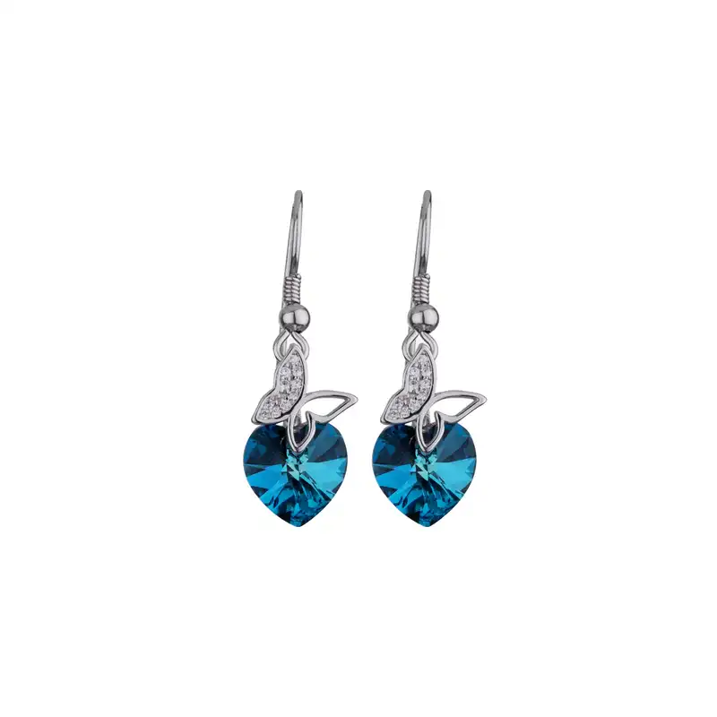 گوشواره نقره زنانه سواروسکی مدل قلب و پروانه کد 4542115