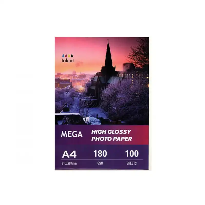 کاغذ چاپ عکس گلاسه مگا مدل 180g سایز A4 بسته 100 عددی