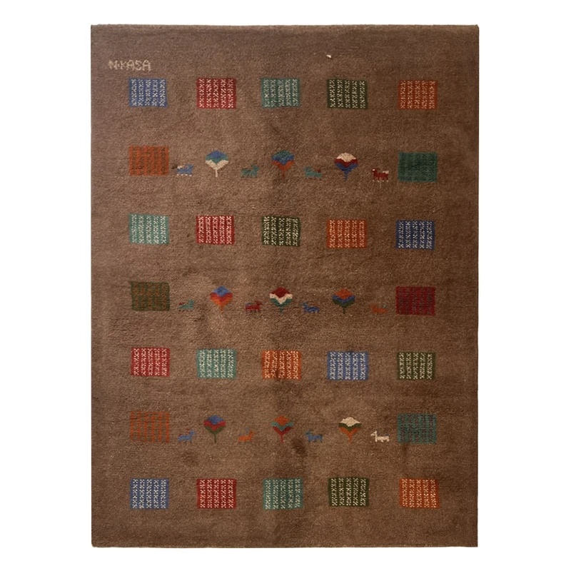 گبه دستبافت قشقایی سه متری نرمین کسا کد NKP.RJ0036 زمینه قهوه ای