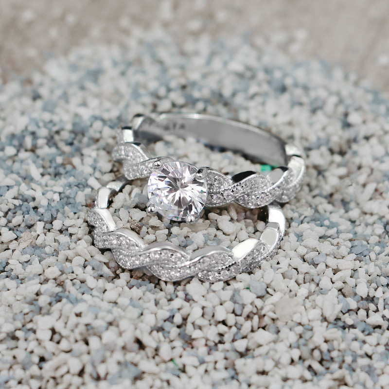 حلقه و پشت حلقه نقره زنانه جی تی ای مدل تک نگین