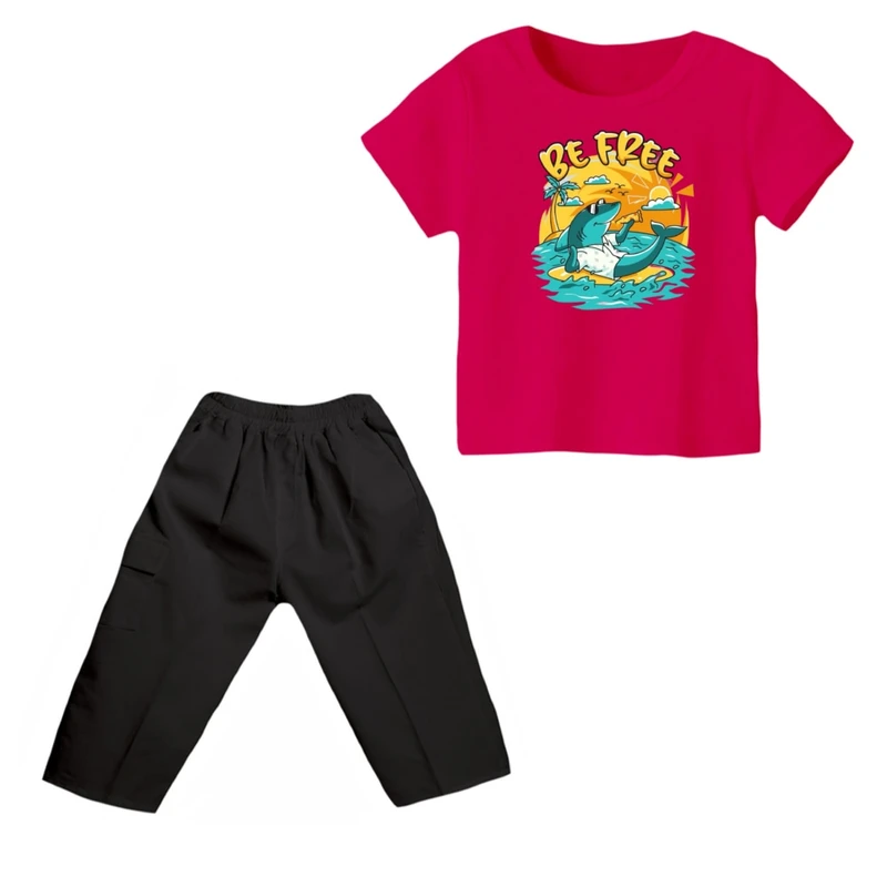 ست تی شرت و شلوارک پسرانه مدل کوسه کد 2