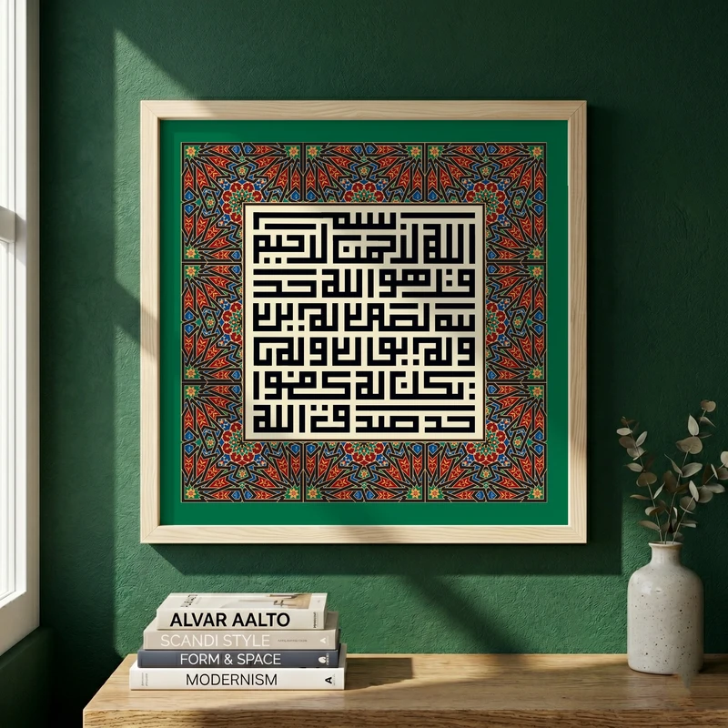تابلو طرح سوره توحید مدل G14254 فریم کرم روشن