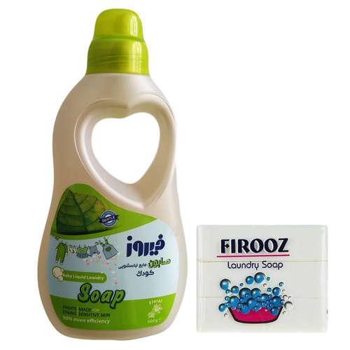 صابون مایع لباسشویی فیروز مدل گل های بهاری وزن 1000گرم و صابون لباسشویی فیروز مدل نارگیل وزن 360 گرم