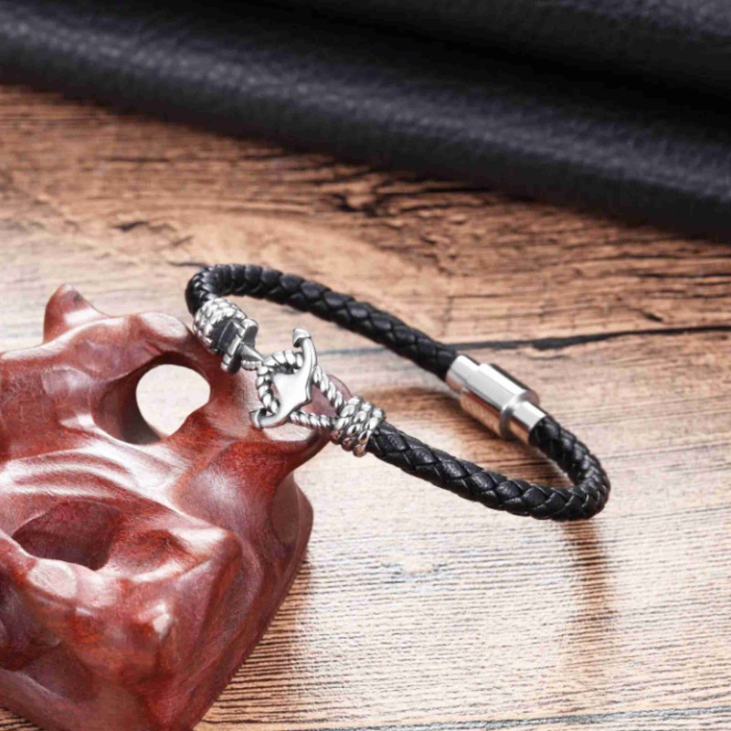 دستبند مردانه مدل ملوانی لنگر چرم کد 1400