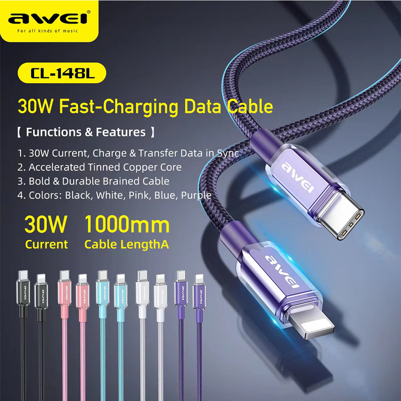 کابل تبدیل USB-C به لایتنینگ اوی مدل CL-148L 30W طول 1 متر