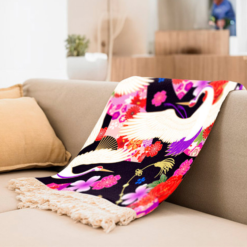 شال مبل طرح درنا کد f2sh1009 سایز 100x180 سانتی متر
