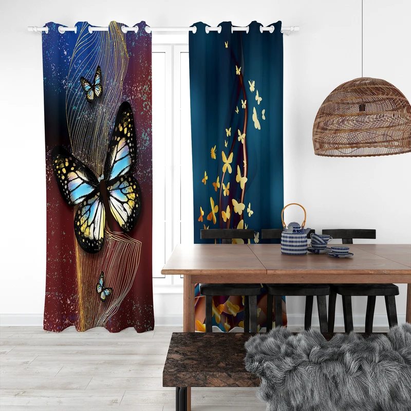  پرده چاپی  مدل هازان طرح پروانه سایز 280x140 سانتی متر