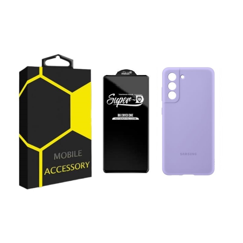 کاور مدل silicone مناسب برای گوشی موبایل سامسونگ Galaxy S21fe به همراه محافظ صفحه نمایش