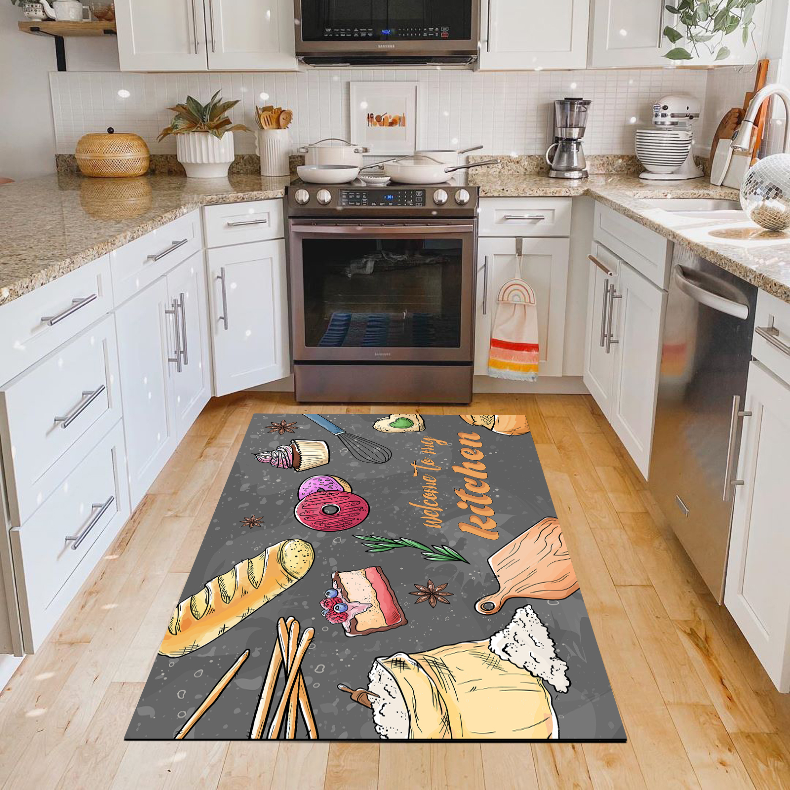 فرش پارچه ای طرح آشپزخانه مدل فانتزی مای کیچن کد 6006