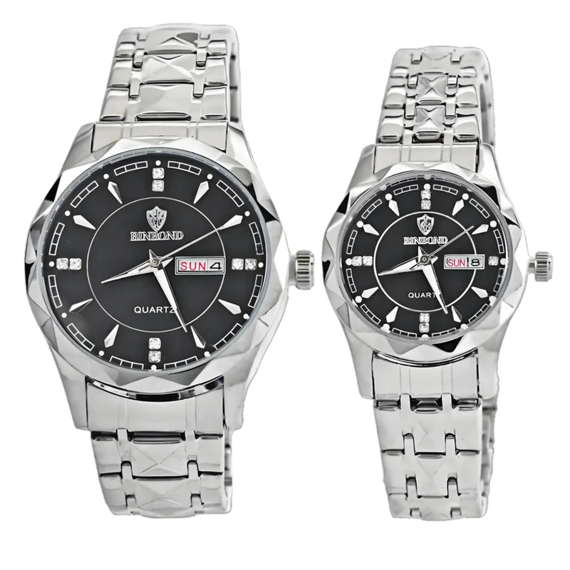 ست ساعت مچی عقربه ای زنانه و مردانه مدل الماسی دو تقویم 103