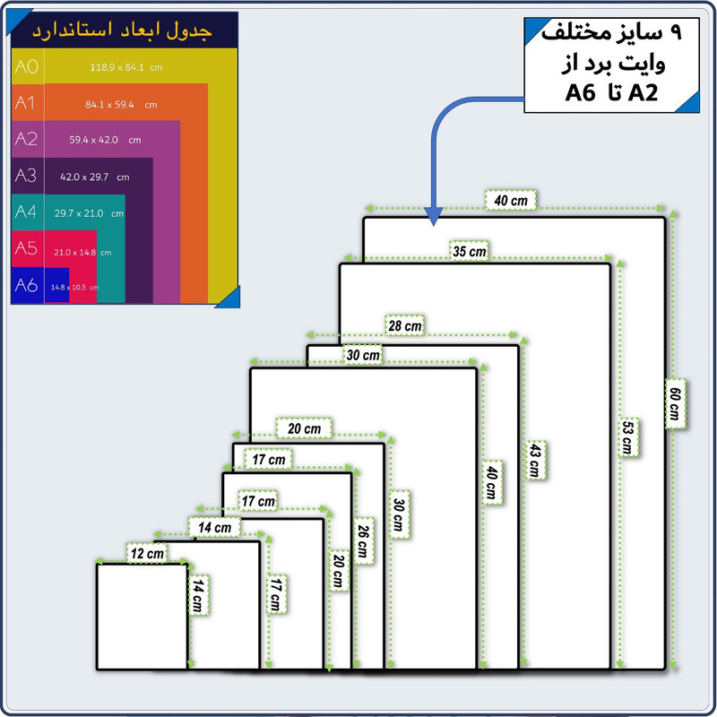 تخته وایت برد هوم اند فریج مدل 6 سایز 40x30 سانتیمتر به همراه ماژیک و مگنت و هولدر مجموعه 6 عددی