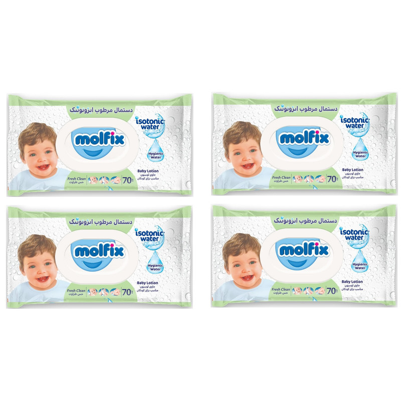دستمال مرطوب کودک مولفیکس مدل ایزوتونیک بسته 70 عددی مجموعه 4 عددی
