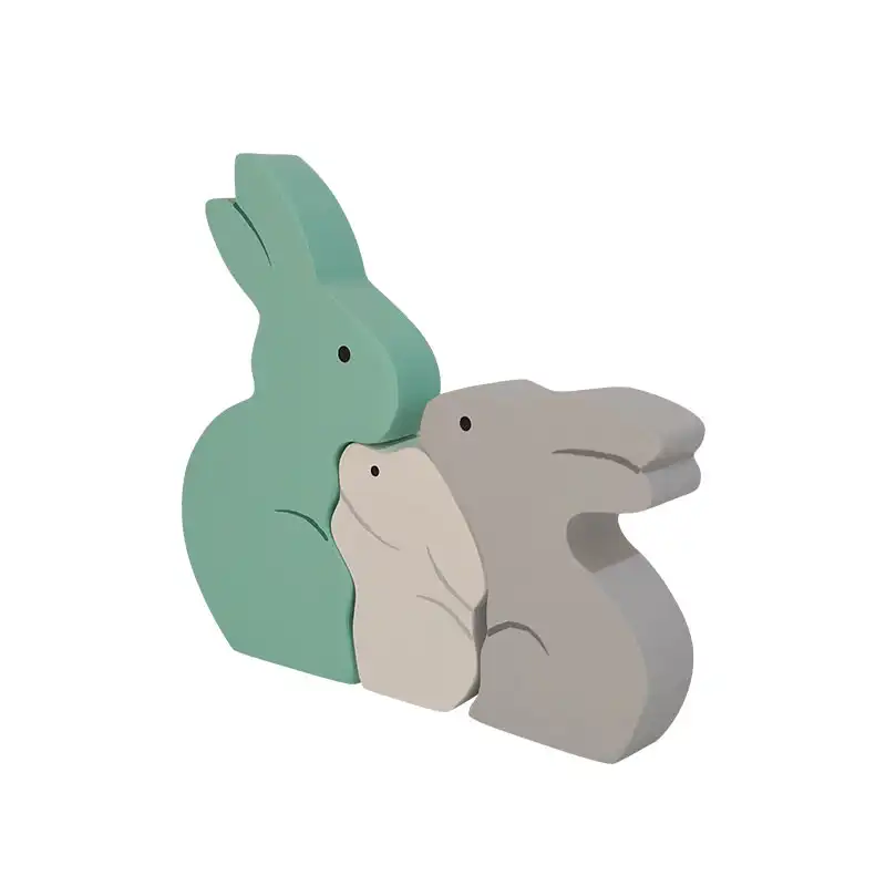 اسباب بازی چوبی طرح پازل خانواده خرگوش مدل MKT26-L مجموعه 3 عددی