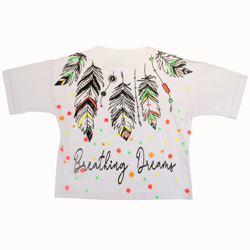 تی شرت آستین کوتاه دخترانه مدل پر کد B00486