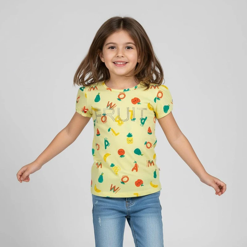 تی شرت آستین کوتاه دخترانه مون‌سا مدل 461504 رنگ زرد