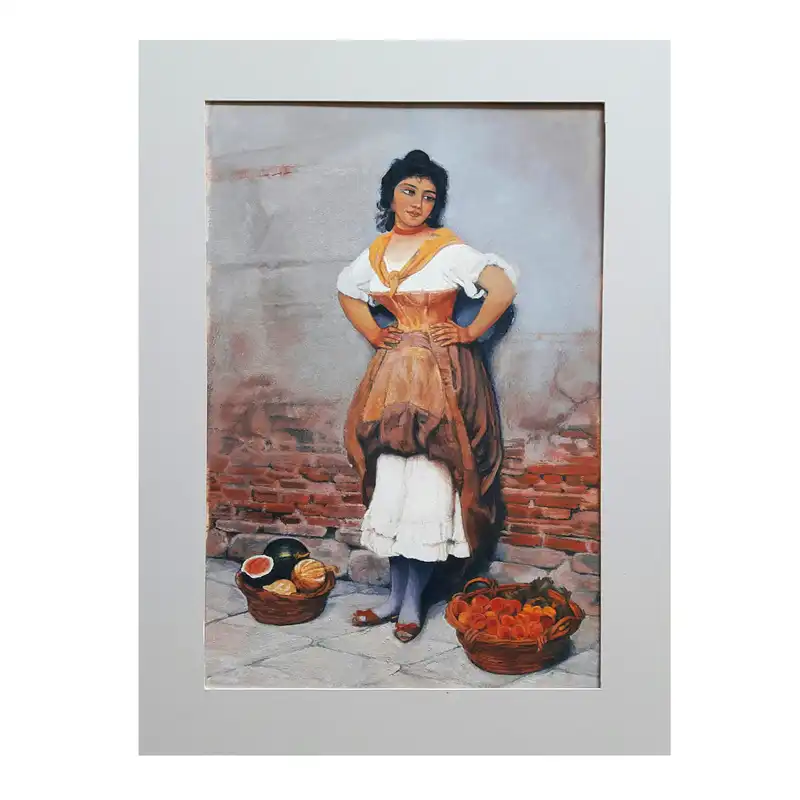 تابلو نقاشی گواش طرح دختر میوه فروش کد w09