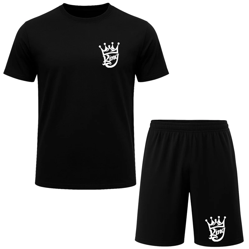 ست تیشرت آستین کوتاه و شلوارک راحتی مردانه مدل A80 طرح KING
