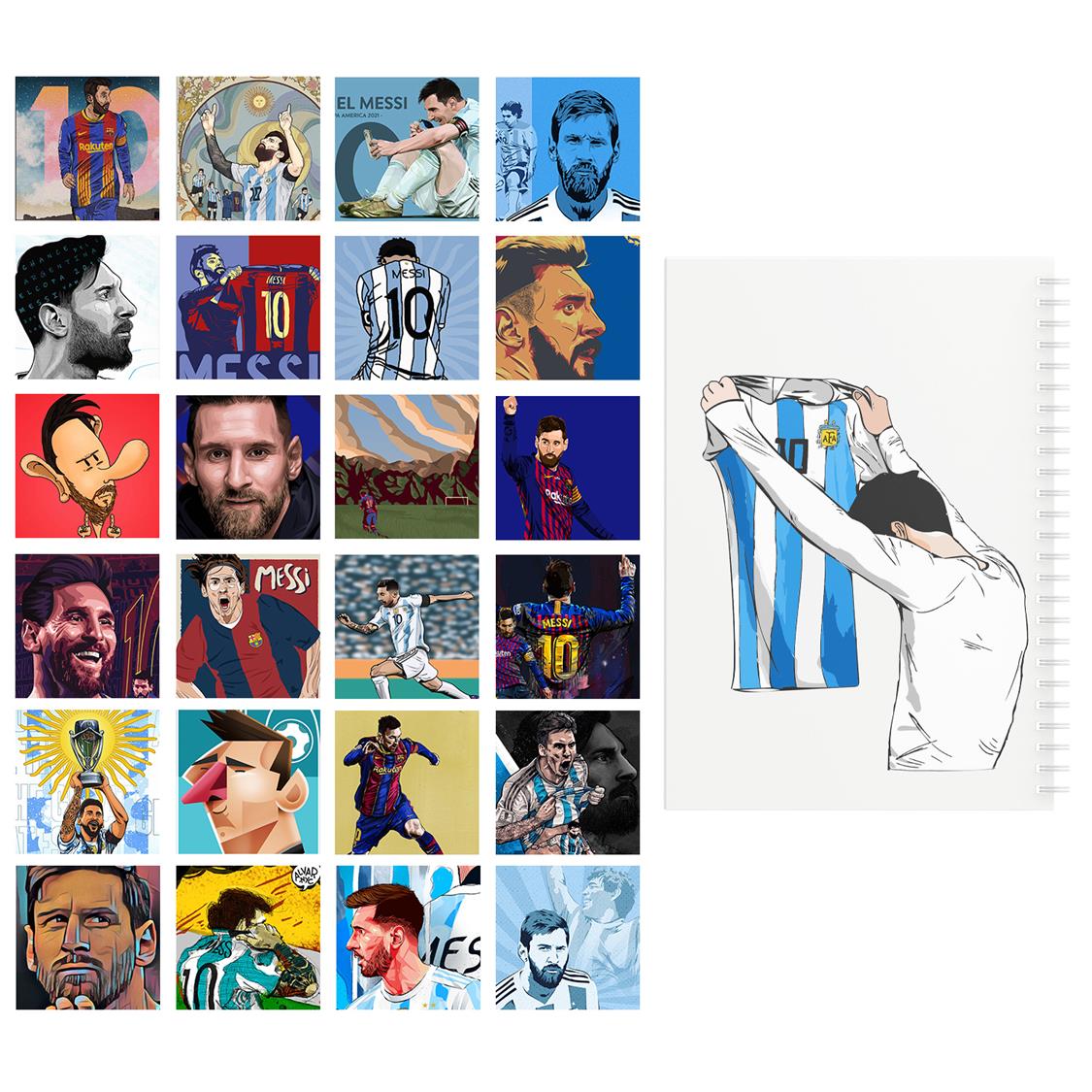 دفتر نقاشی باژیکان طرح فوتبالی مسی کد 20100668 به همراه فتوکارت مجموعه 24 عددی