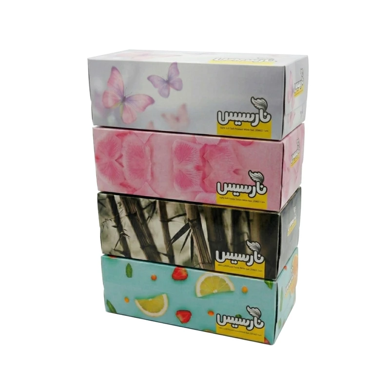 دستمال کاغذی 150 برگ دولایه نارسیس مدل رنگارنگ مجموعه 4 عددی