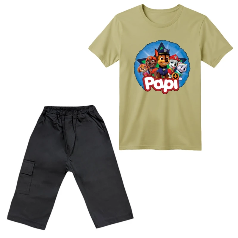 ست تی‌شرت آستین کوتاه و شلوارک پسرانه مدل سگ نگهبان کد ۶