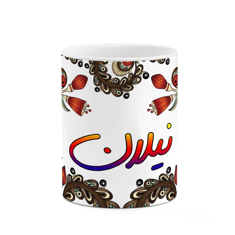 ماگ کاکتی مدل اسم نیلان طرح سنتی گل و بته کد mgh48175