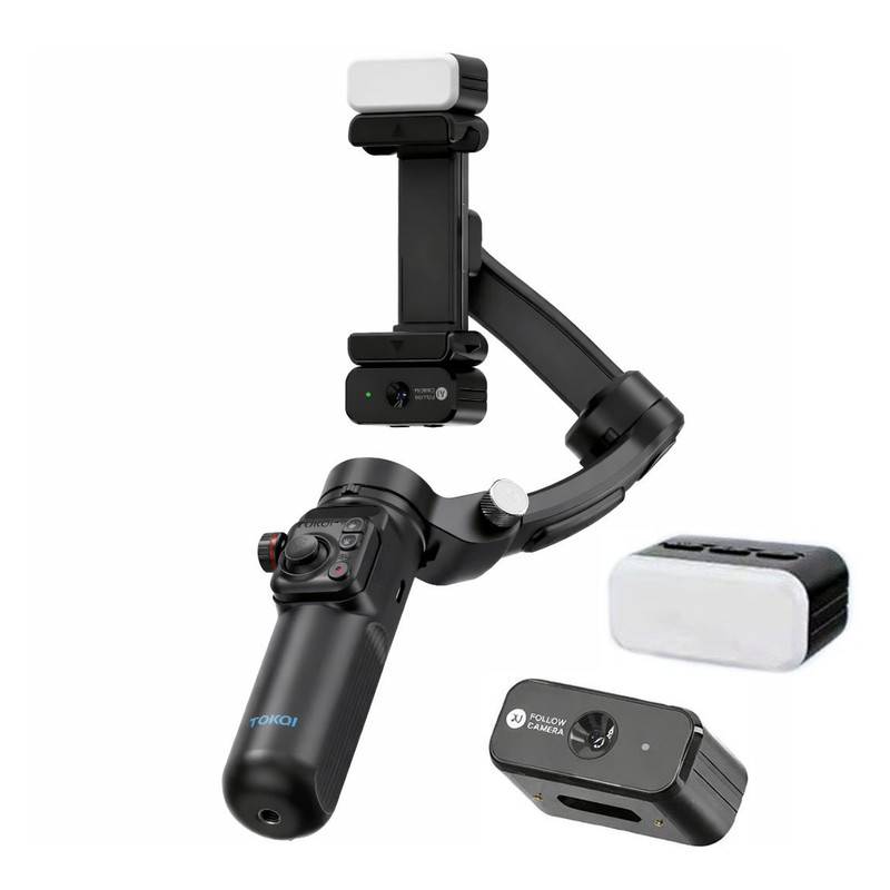 گیمبال و استابیلایزر هوشمند توکی مدل M03 AI 3-Axis به همراه دوربین دنبال کننده و میکروفون و فلش 