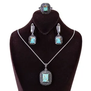 نیم ست نقره زنانه بازرگانی میلادی مدل مارکازیت سنگ فیروزه کد NTR_021