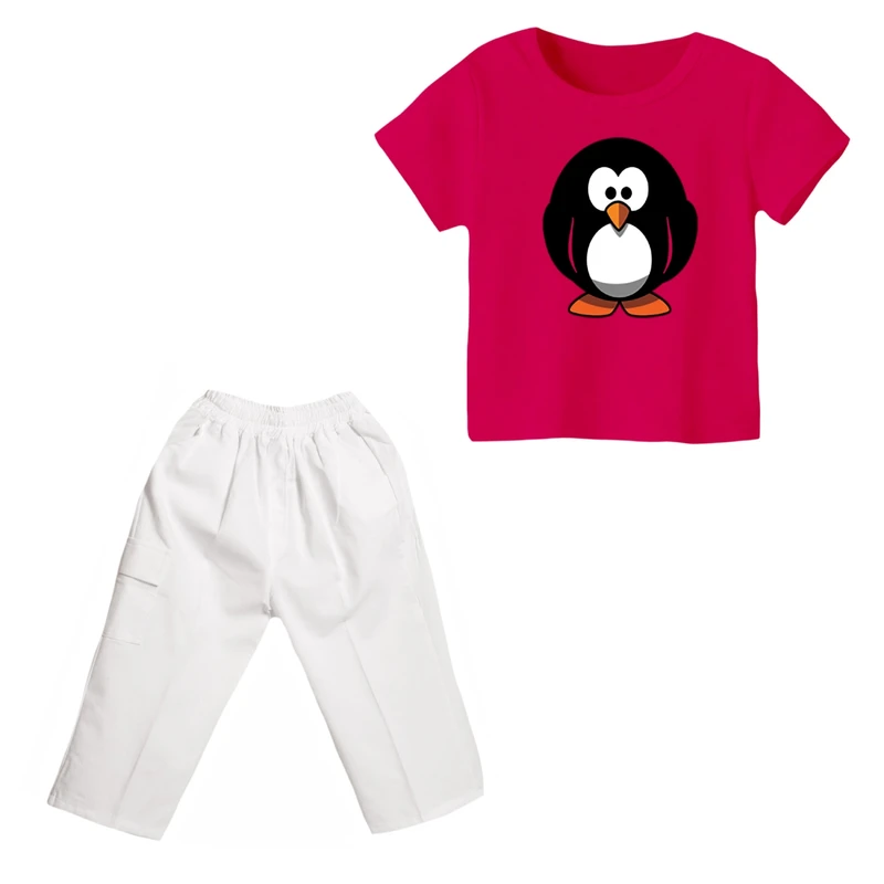 ست تی شرت و شلوارک دخترانه مدل پنگوئن کد ۷