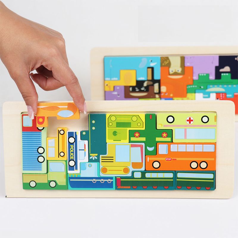 پازل آموزشی مدل کاتامینوی چوبی برجسته طرح وسایل نقلیه -  - 2