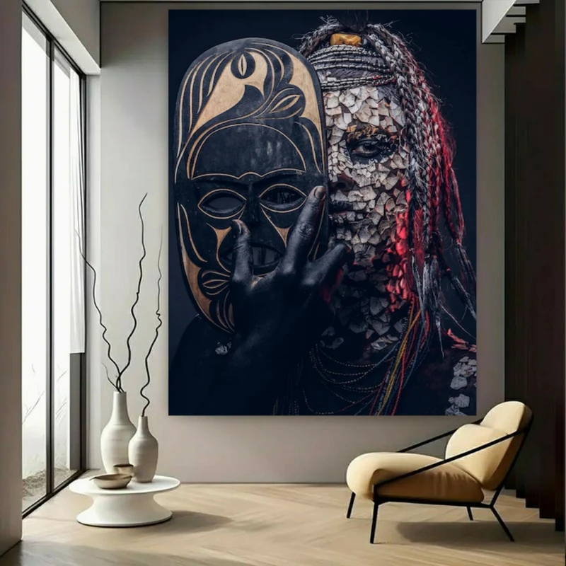 تابلو بوم طرح مخمل چهره فانتزی مدل نقابدار کد BK23540