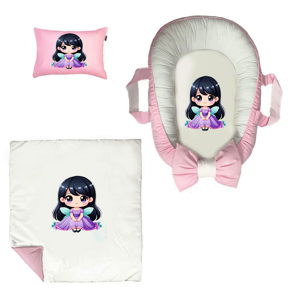 سرویس خواب سه تکه نوزاد ناریکو مدل گارد محافظ دار طرح دختربچه کد 0691