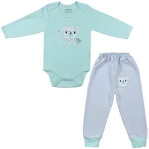 ست بادی آستین بلند و شلوار نوزادی مانینی مدل خرس