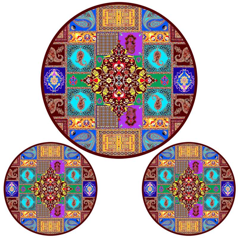 ست رومیزی سه تکه مدل گرد طرح ترمه کد 9275