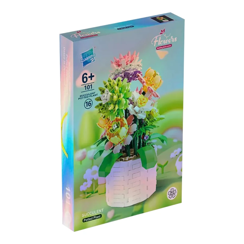 ساختنی 1059 تکه مدل گل ساکولنت گلدان دار کد 101