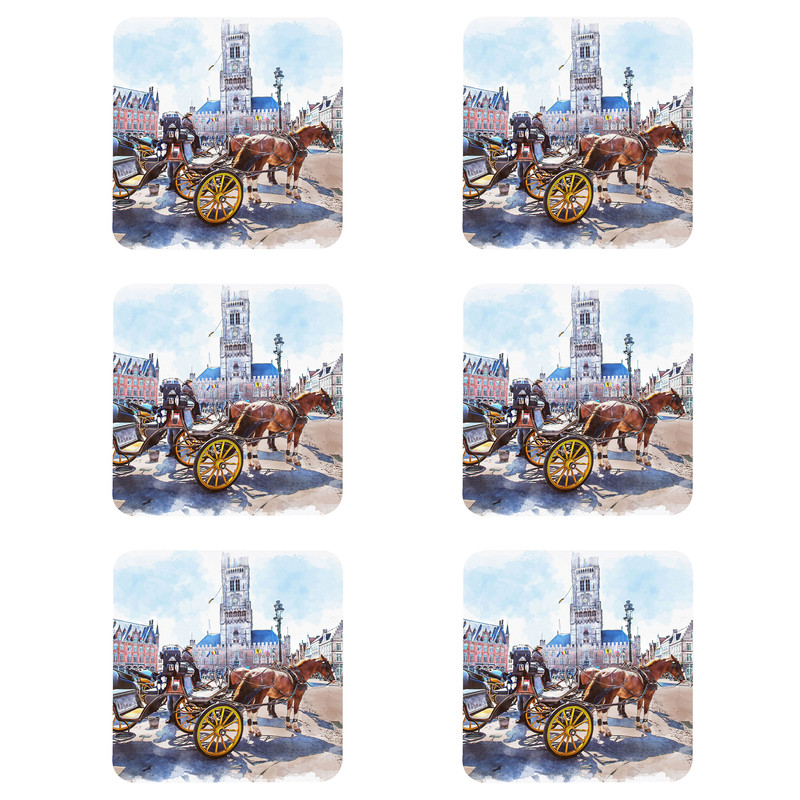 زیر لیوانی مدل Z1013 طرح نقاشی کالسکه و اسب بسته شش عددی