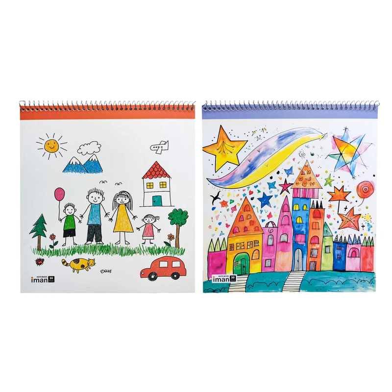 دفتر نقاشی 30 برگ ایمان مدل فانتزی طرح کودکانه کد 9017 بسته 2 عددی