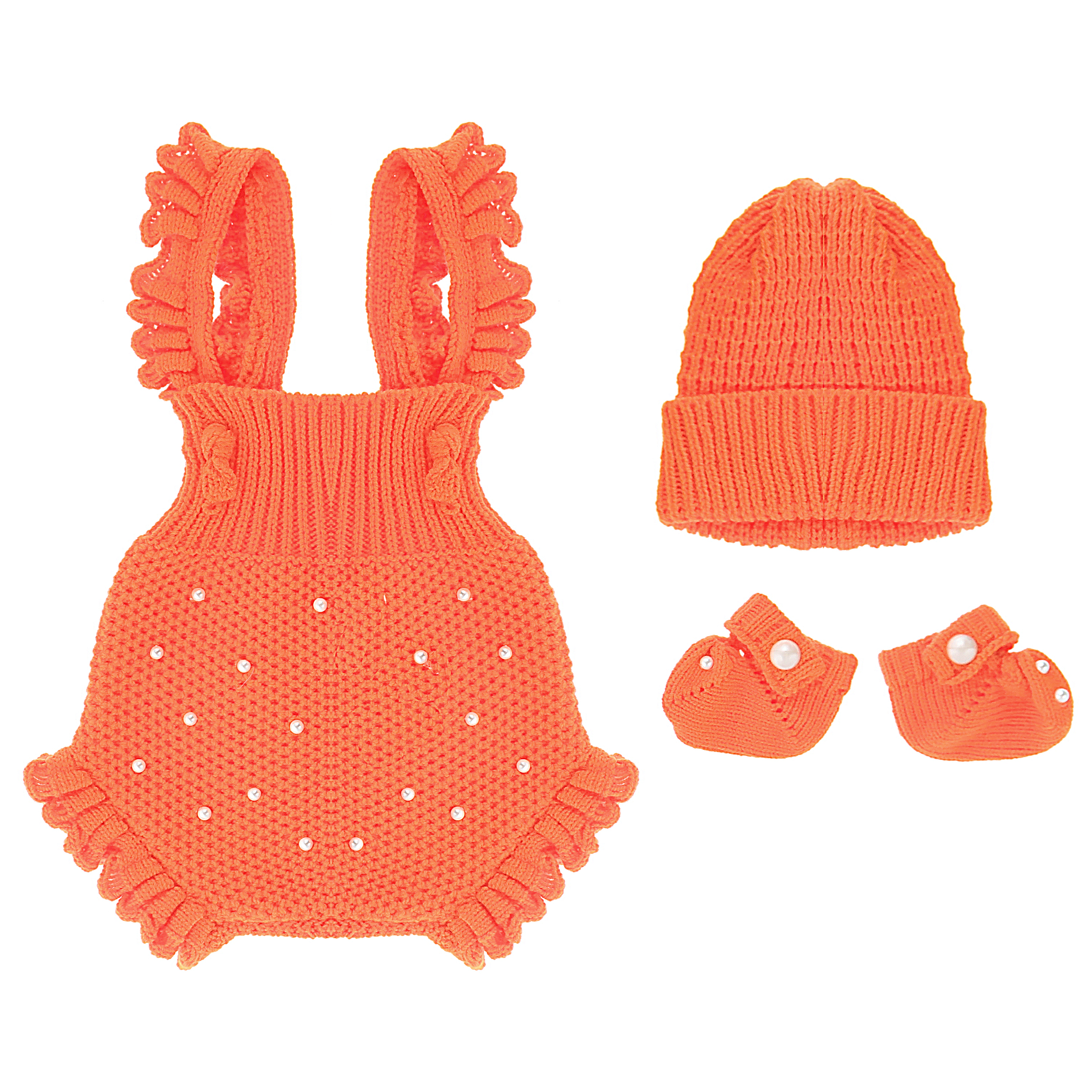 ست 3 تکه لباس نوزادی مدل رامبر عروسکی رنگ نارنجی