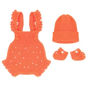 ست 3 تکه لباس نوزادی مدل رامبر عروسکی رنگ نارنجی