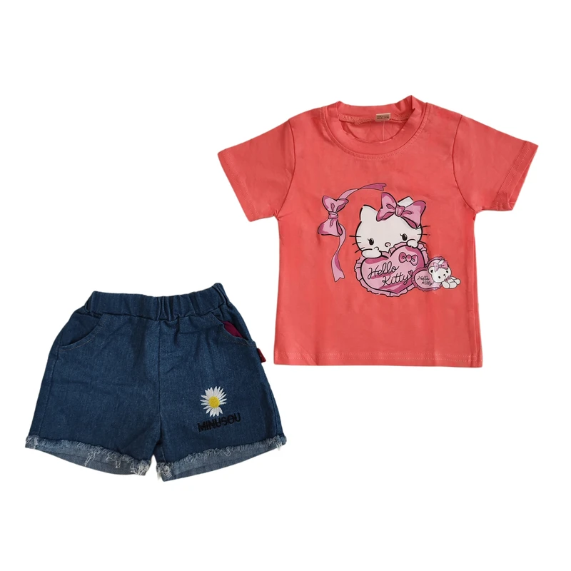 ست تی‌شرت آستین کوتاه و شلوارک دخترانه مدل ۱۳۶۷۵۱