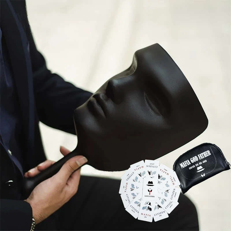 عکس شماره 14 : ماسک ایفای نقش مدل مافیا اشرافی بهمراه کارت مافیا مجموعه 12 عددی