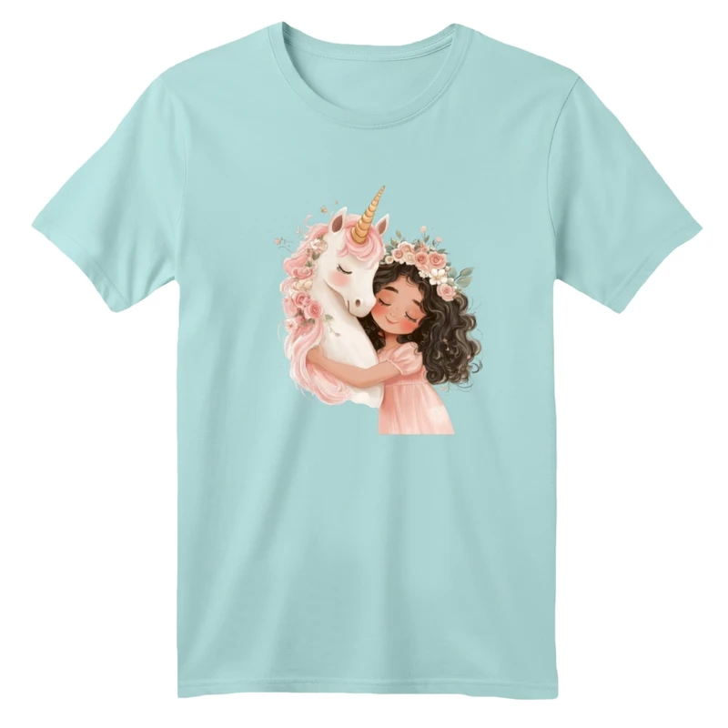 تی شرت آستین کوتاه بچگانه مدل دخترک و اسب شاخدار