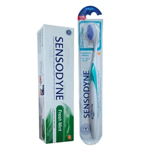 مسواک سنسوداین مدل Inter Dental با برس نرم به همراه خمیر دندان سنسوداین مدل Fresh Mint وزن 100 گرم