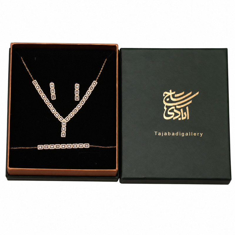 نیم ست طلا کم اجرت 18 عیار زنانه گالری تاج آبادی مدل نگین دار T-015