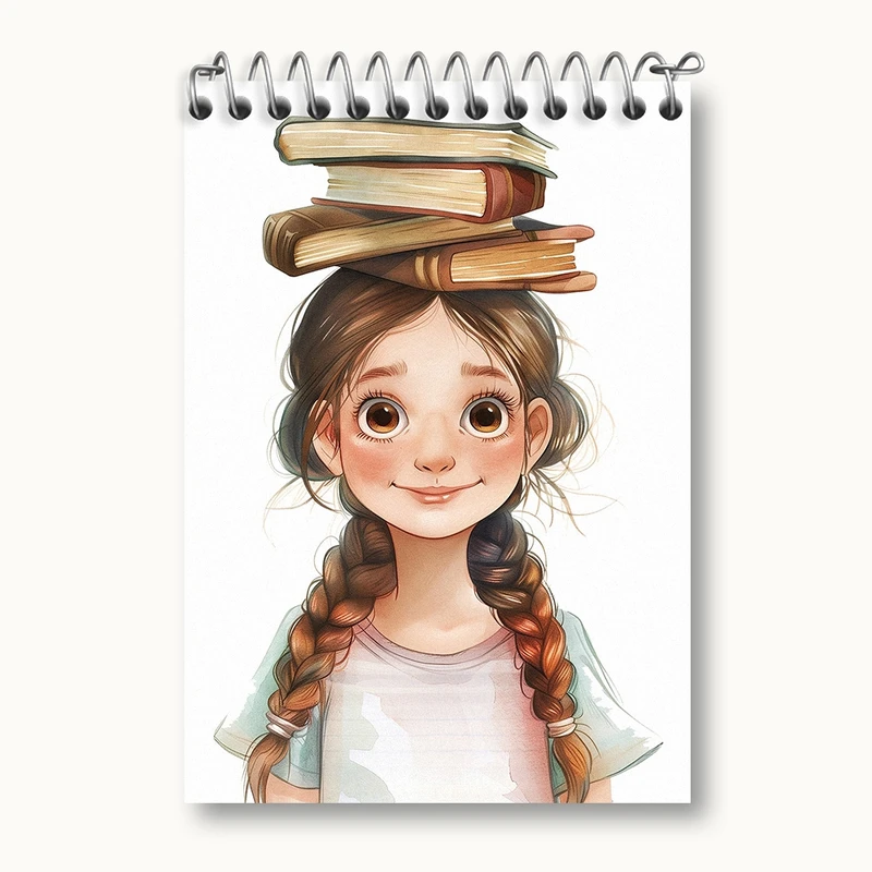 دفتر یادداشت 50 برگ خندالو مدل دختر و کتاب کد N1138