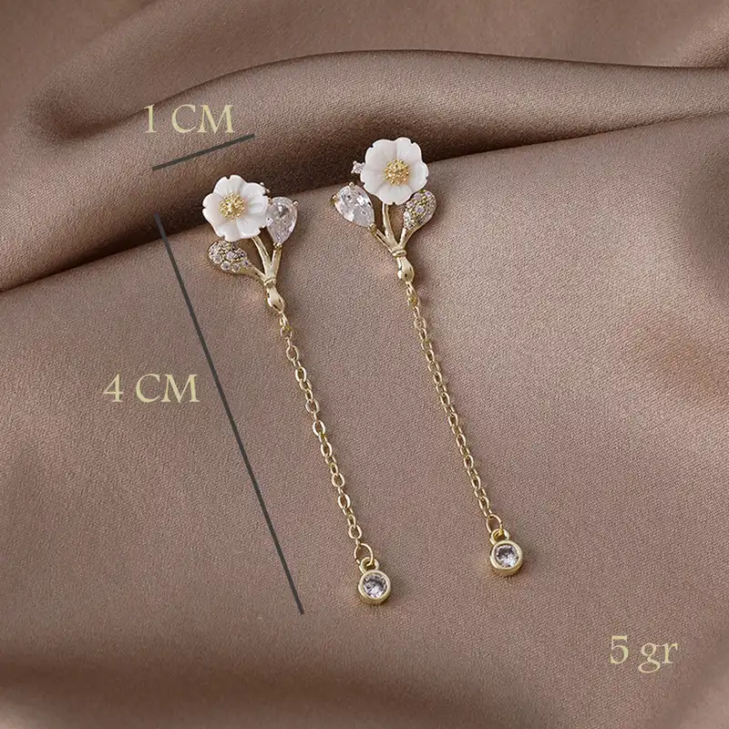 گوشواره زنانه مدل گل صدفی آویز کد 00666