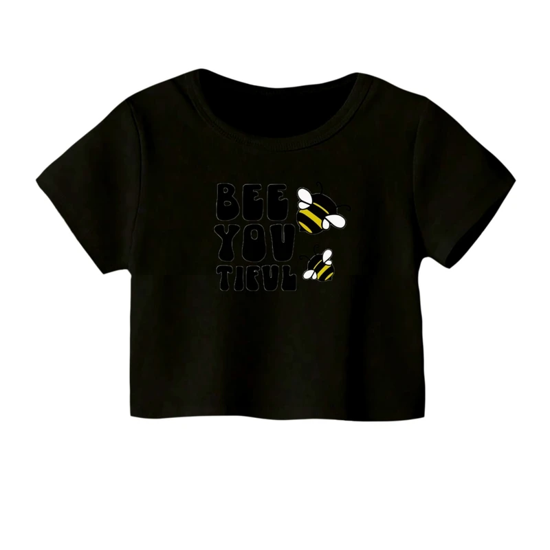 کراپ‌ تی‌شرت آستین کوتاه زنانه مدل زنبورعسل