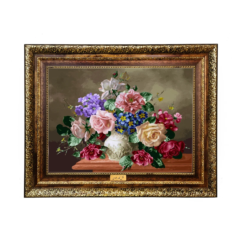 تابلو فرش ماشینی نقش نگار رضوی طرح گل کد 2223KH